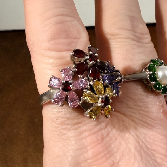 Multicolor Gemstone Flower Cluster Ring, 925 Sterling, Size 11 - Picture 8 of 8